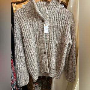Vintage Mohair Cardigan Sweater with Leather Buttons Sz M